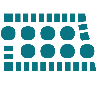 An outline of North Dakota with 8 circles inside, representing the 8 regions